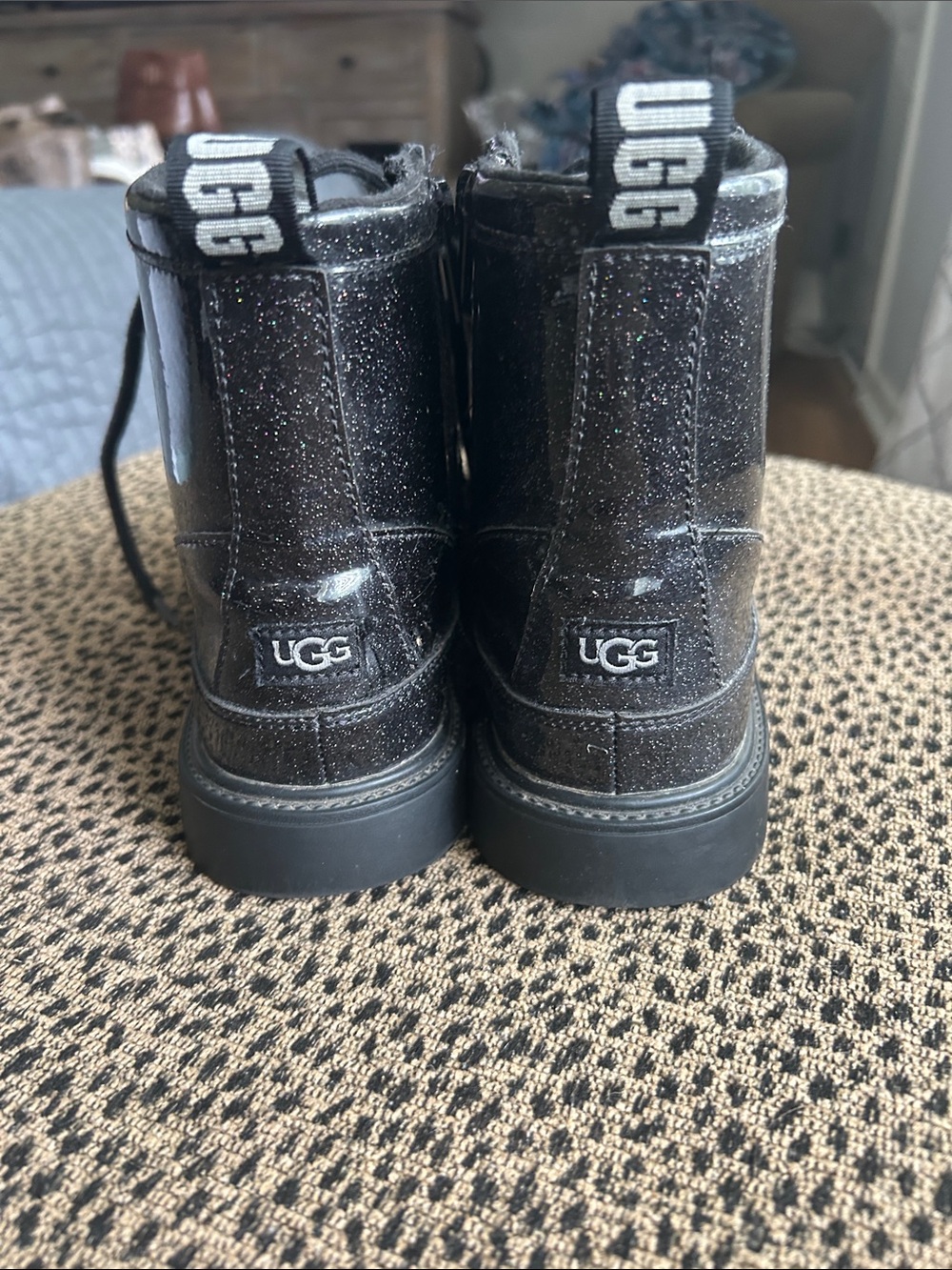 UGG Kids Black Sparkle Lace-Up Boots